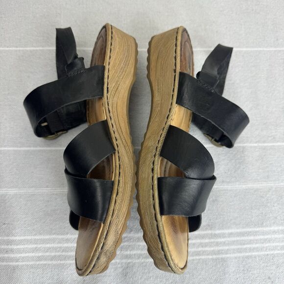 Born Aida Leather Strappy Wedge Slingback Sandals Comfort Lagenlook Black 8 - Picture 11 of 14